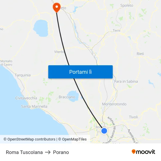 Roma Tuscolana to Porano map
