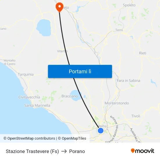 Stazione Trastevere (Fs) to Porano map