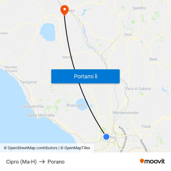 Cipro (Ma-H) to Porano map