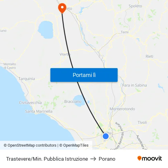 Trastevere/Min. Pubblica Istruzione to Porano map