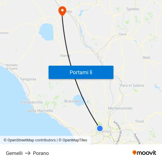 Gemelli to Porano map