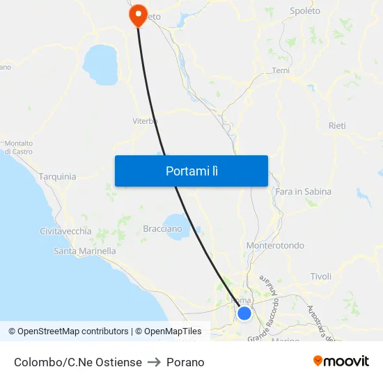 Colombo/C.Ne Ostiense to Porano map