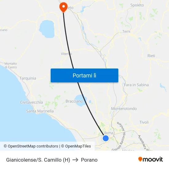 Gianicolense/S. Camillo (H) to Porano map