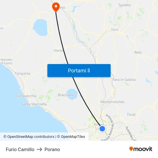 Furio Camillo to Porano map