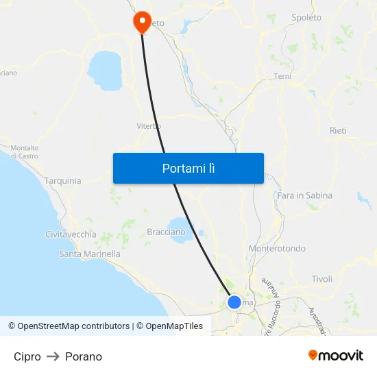 Cipro to Porano map