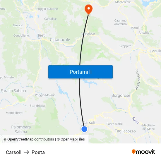 Carsoli to Posta map