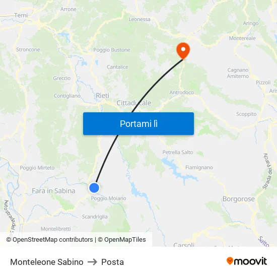 Monteleone Sabino to Posta map