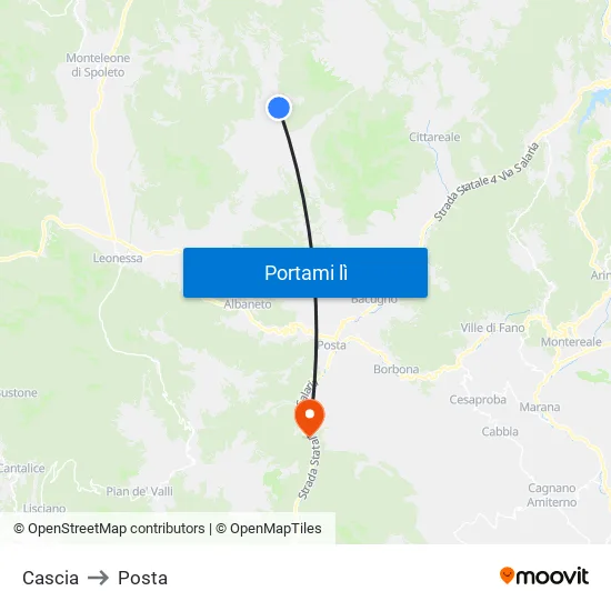 Cascia to Posta map