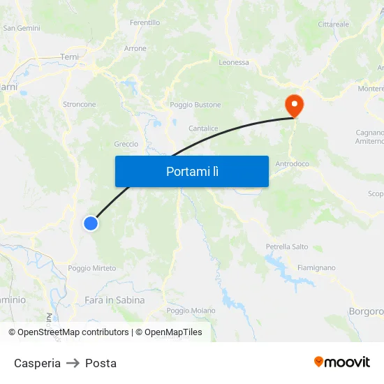 Casperia to Posta map