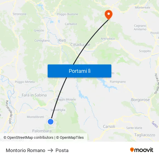 Montorio Romano to Posta map