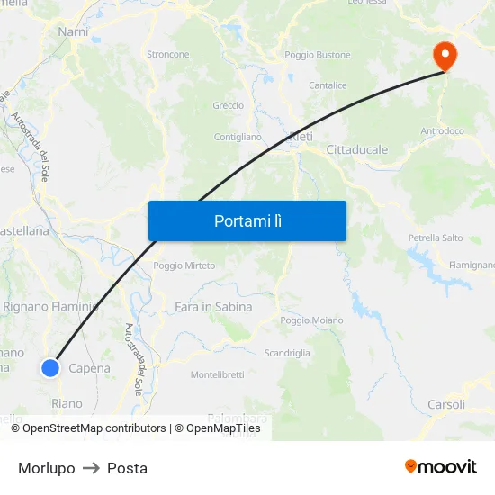 Morlupo to Posta map