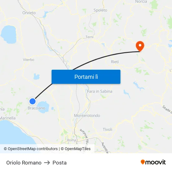 Oriolo Romano to Posta map