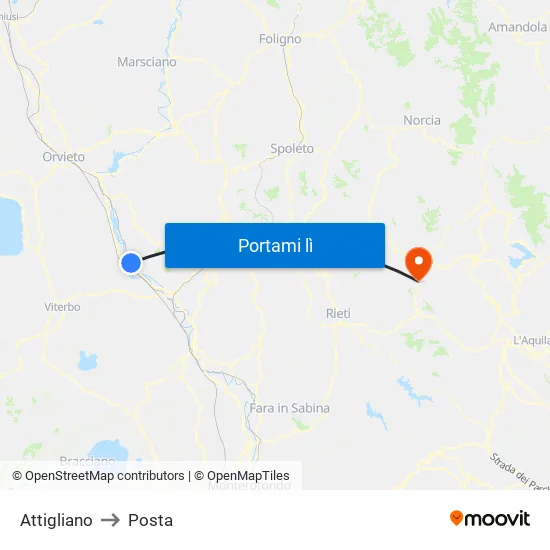 Attigliano to Posta map