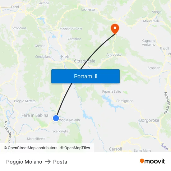 Poggio Moiano to Posta map