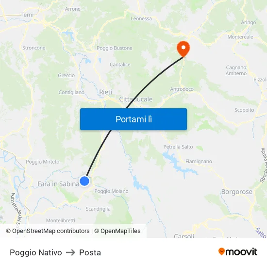 Poggio Nativo to Posta map