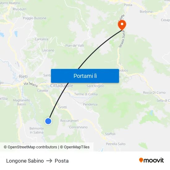 Longone Sabino to Posta map