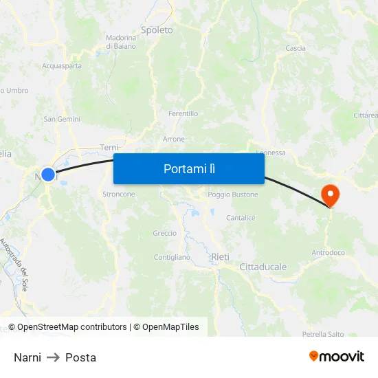 Narni to Posta map