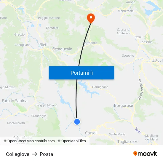 Collegiove to Posta map