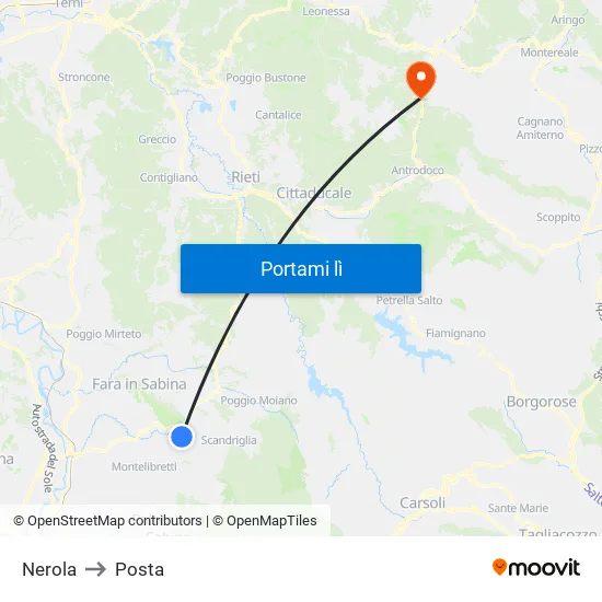 Nerola to Posta map
