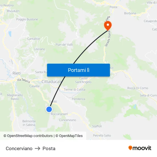 Concerviano to Posta map
