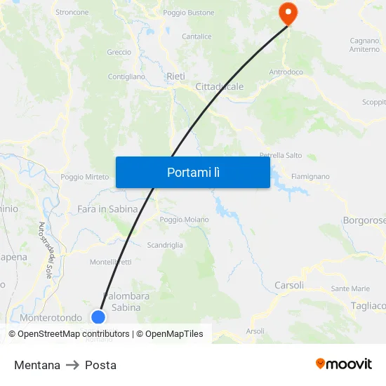 Mentana to Posta map