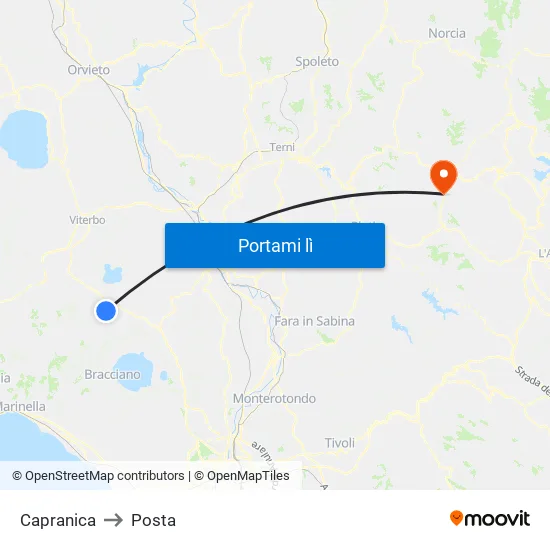 Capranica to Posta map
