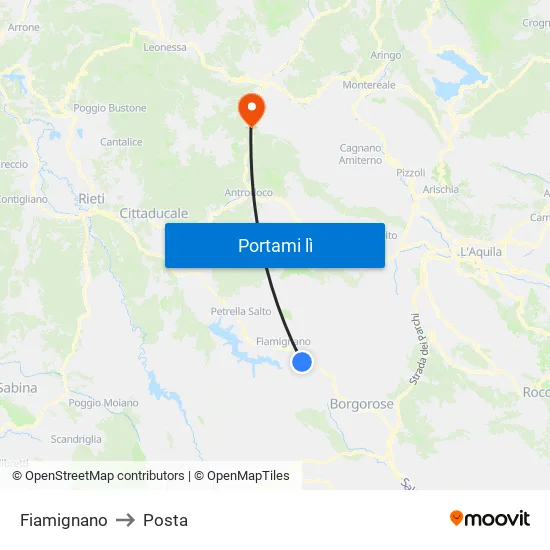 Fiamignano to Posta map