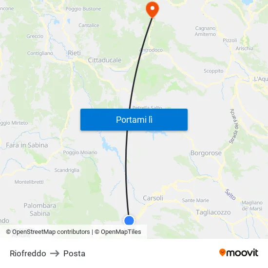 Riofreddo to Posta map