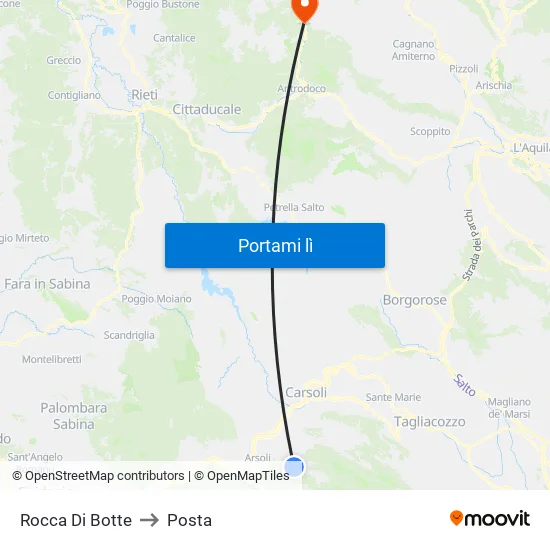 Rocca Di Botte to Posta map