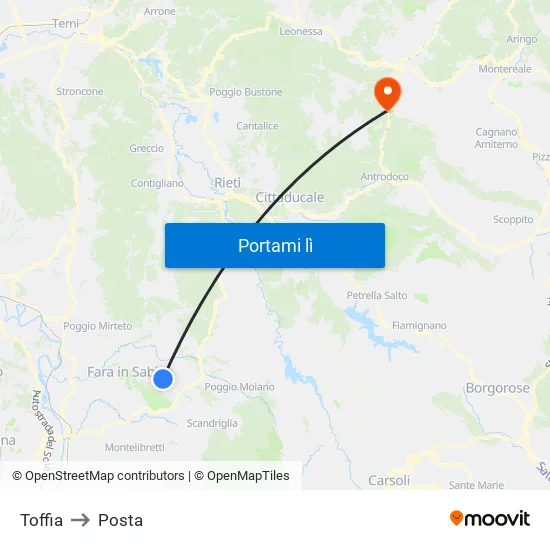 Toffia to Posta map