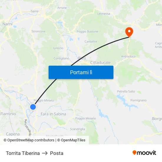 Torrita Tiberina to Posta map