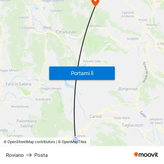 Roviano to Posta map