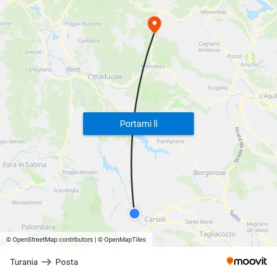 Turania to Posta map