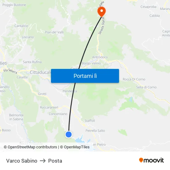 Varco Sabino to Posta map