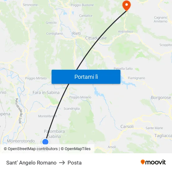 Sant' Angelo Romano to Posta map