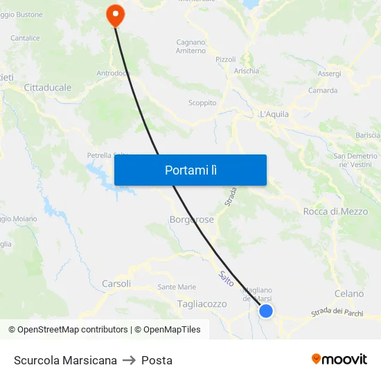 Scurcola Marsicana to Posta map