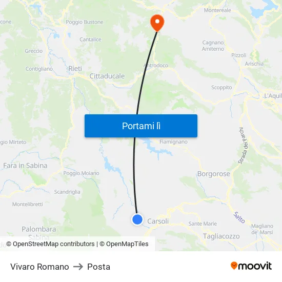 Vivaro Romano to Posta map