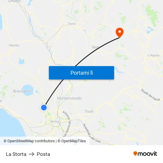 La Storta to Posta map