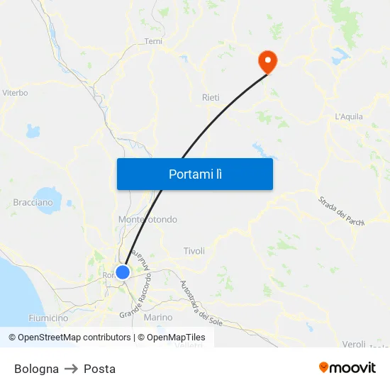 Bologna to Posta map