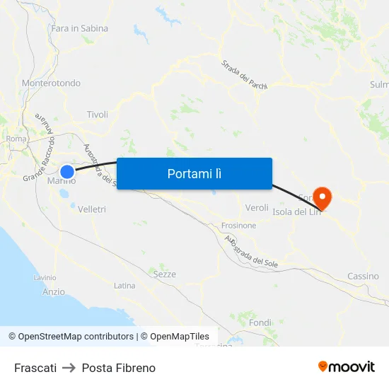Frascati to Posta Fibreno map
