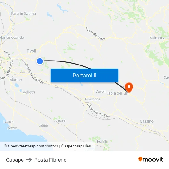 Casape to Posta Fibreno map