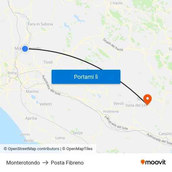 Monterotondo to Posta Fibreno map