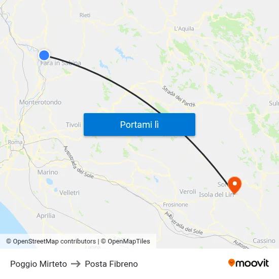 Poggio Mirteto to Posta Fibreno map