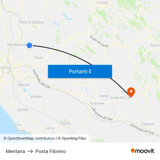 Mentana to Posta Fibreno map