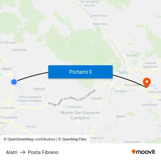 Alatri to Posta Fibreno map