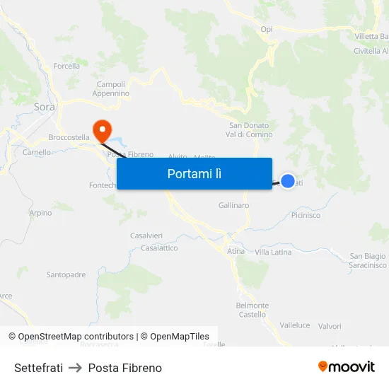 Settefrati to Posta Fibreno map