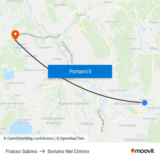 Frasso Sabino to Soriano Nel Cimino map