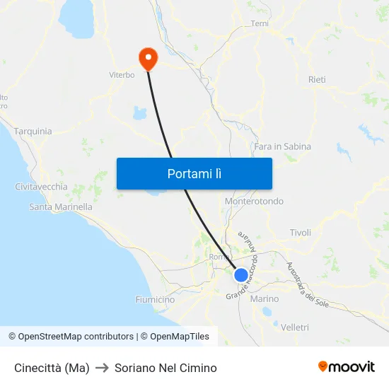 Cinecittà (Ma) to Soriano Nel Cimino map