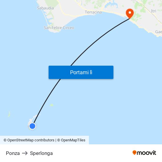 Ponza to Sperlonga map