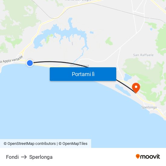 Fondi to Sperlonga map